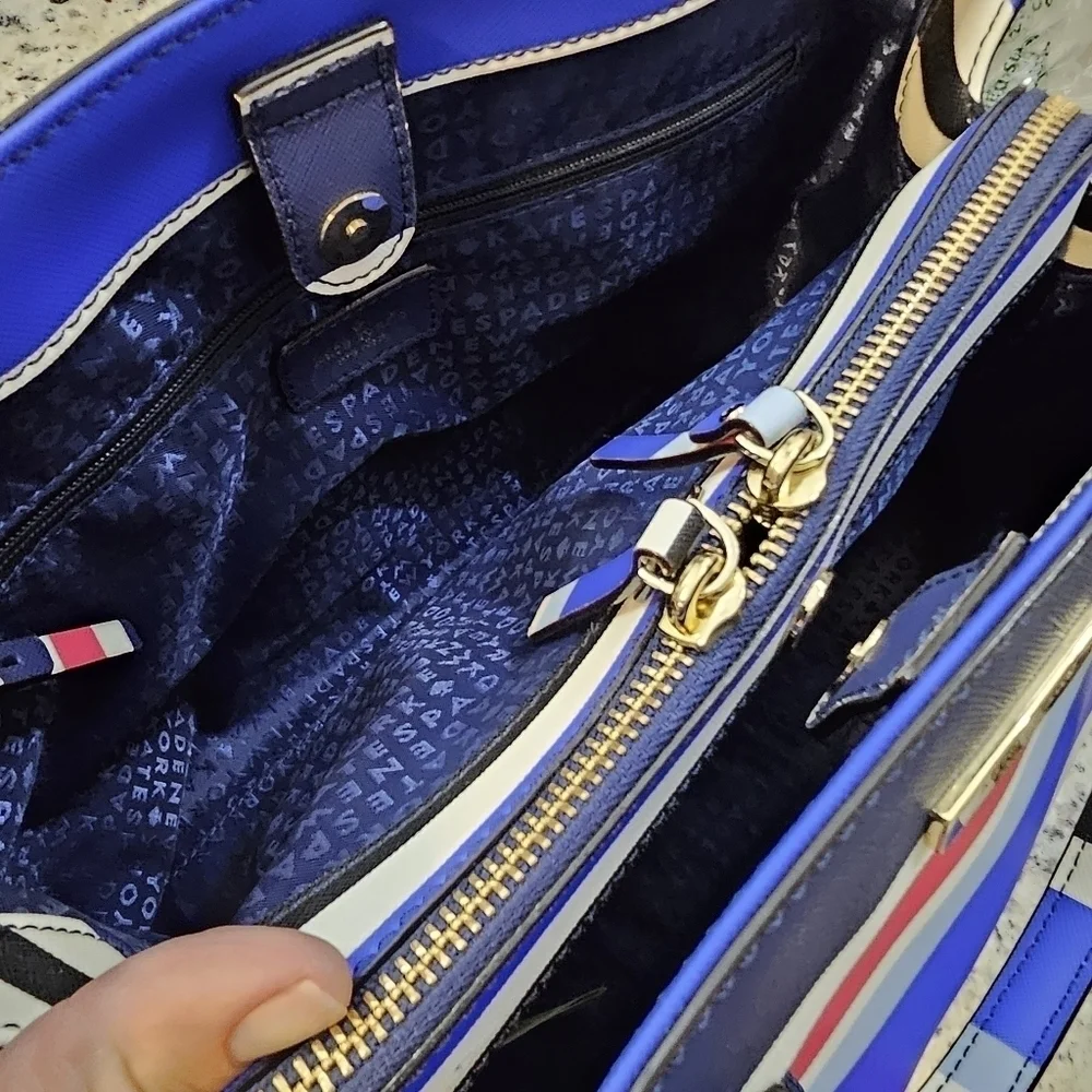 Kate Spade New York Evangelie Laurel Way Striped Satchel Crossbody Red White Blu